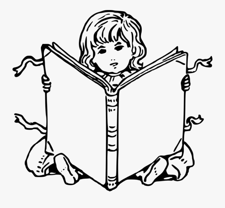 Emotion,art,child - Girl Reading A Book Cartoon Black And White, Transparent Clipart