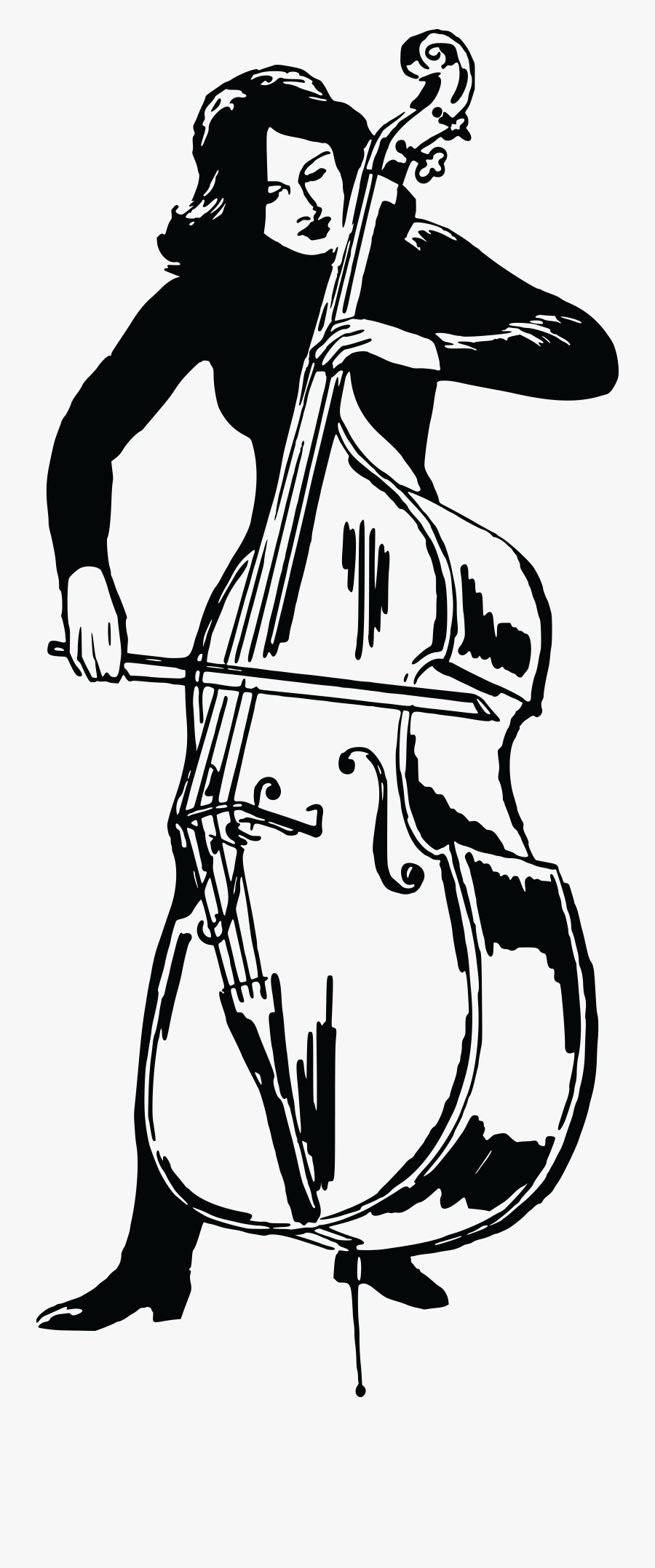 Free Clipart Of A Woman Playing A Double Bass - Double Bass Black And White, Transparent Clipart