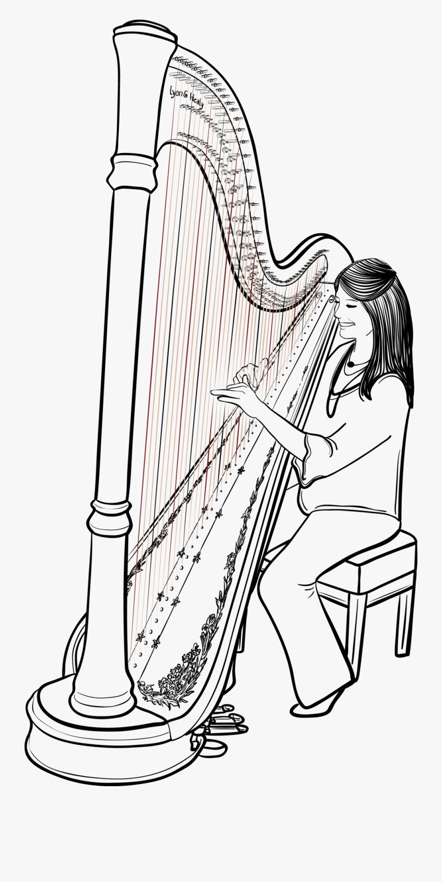 Clip Art Harp Drawing - Playing A Harp Drawing, Transparent Clipart