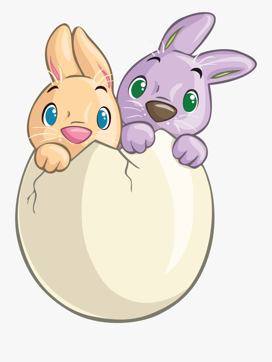 Cute Bunnies Easter Two Rabbit In Egg Clipart - Two Cute Bunnies Cartoon, Transparent Clipart