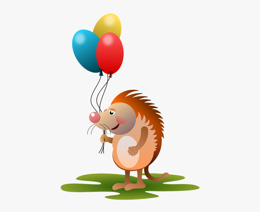 Hedgehog, Animal, Animals, Balloons, Amorous, Comic - Animal Birthday Png, Transparent Clipart
