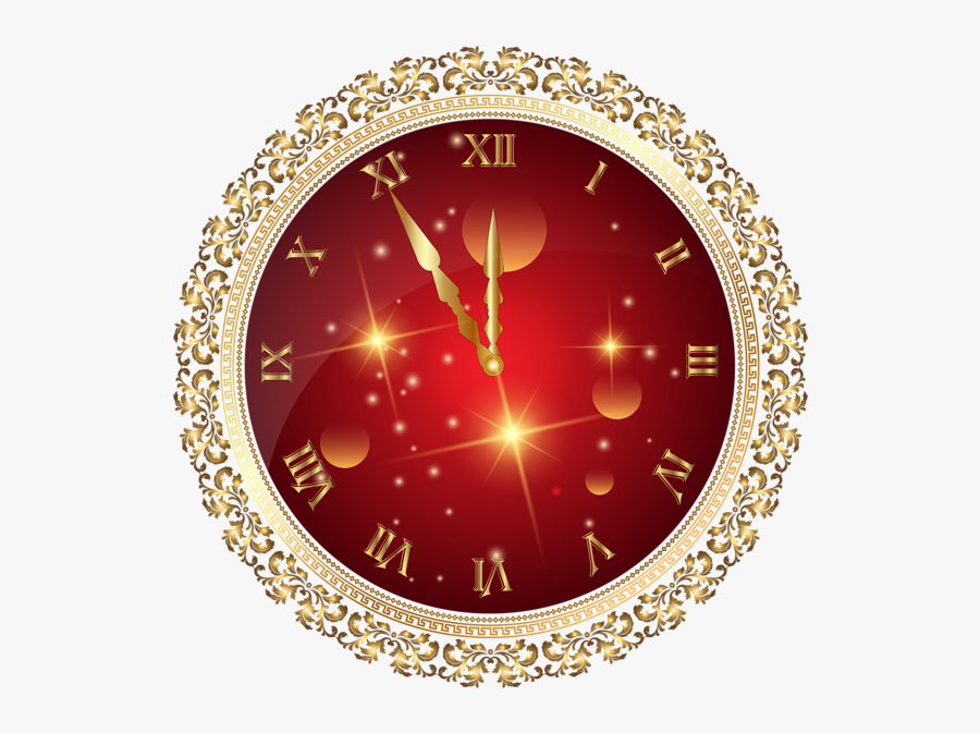 Red New Year"s Clock Png Transparent Clip Art Image - New Year Clock Png, Transparent Clipart