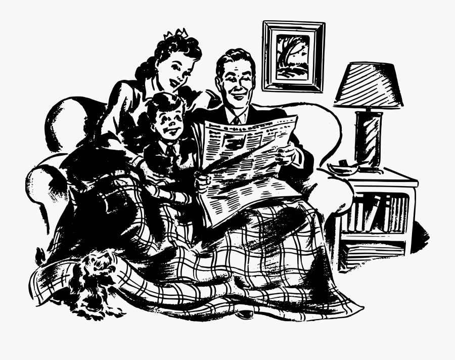 Human Behavior,recreation,art - Family In Living Room Clipart Black And White, Transparent Clipart