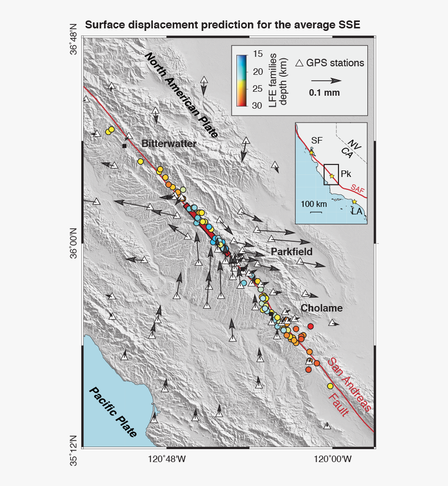 Map Of Central California Showing Gps Measurements - Atlas, Transparent Clipart