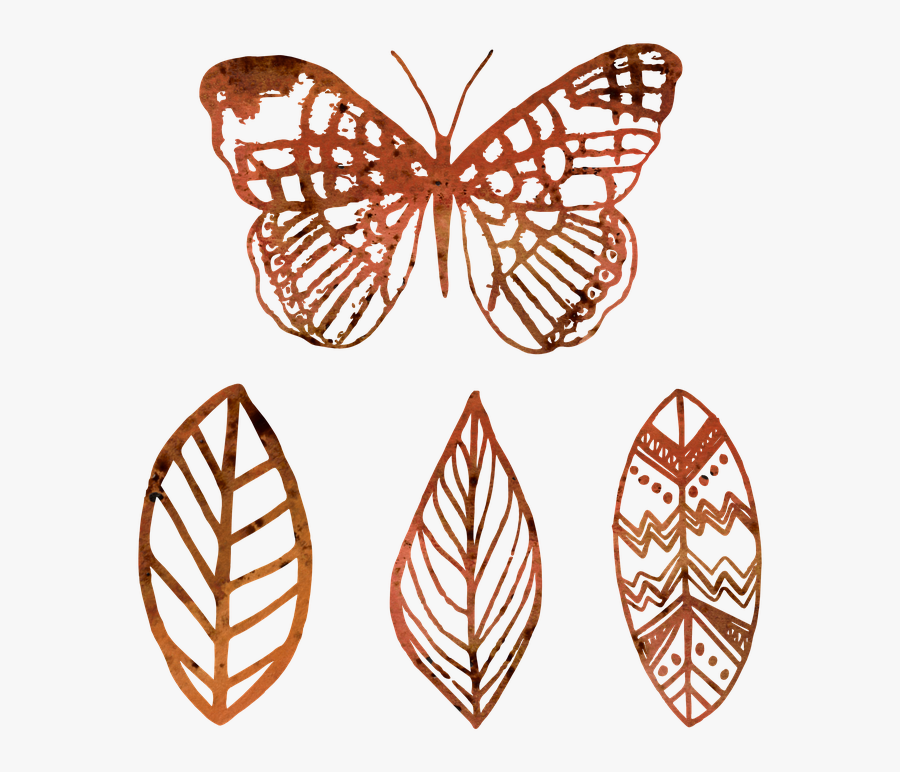 Butterfly, Leaf, Outline, Mandala, Syle, Grunge, Brown - Swallowtail Butterfly, Transparent Clipart