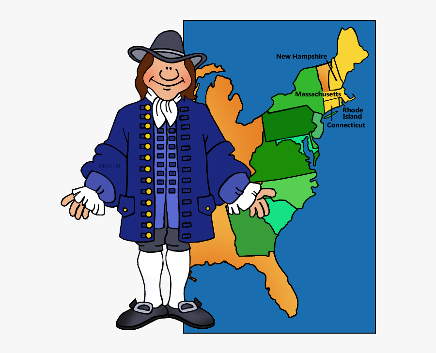 New England Colonist And Map - New England Colonies Clipart, Transparent Clipart