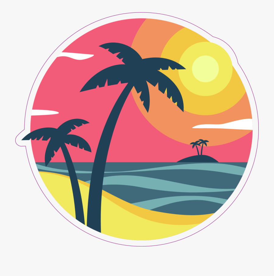 Sunrise With Palm Trees On A Tropical Island Sticker - Island Palm Tree Clipart, Transparent Clipart