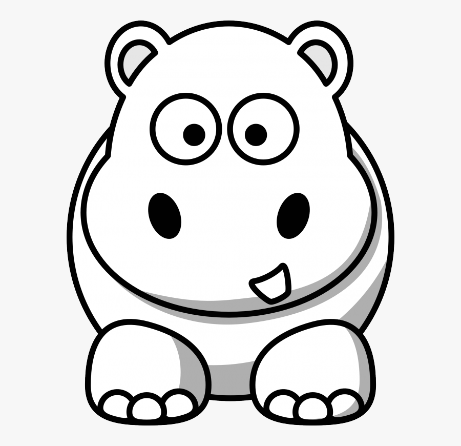 Hippo Black White Line Art Google Coloring Book Colouring - Cartoon Hippo Face Drawing, Transparent Clipart