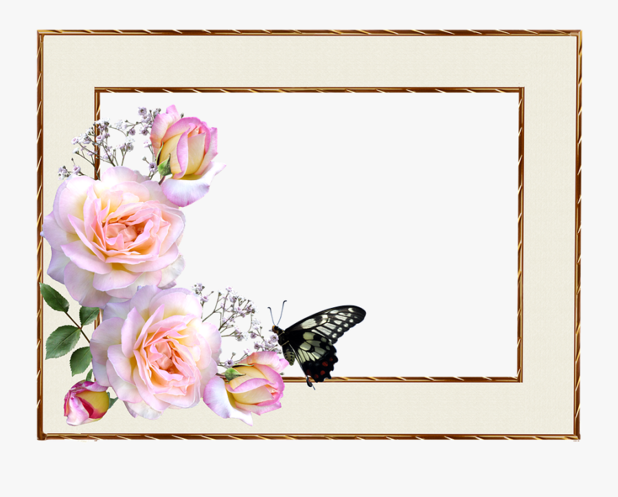 Frame, Border, Roses, Butterfly, Design - Border With Flowers And Butterflies, Transparent Clipart