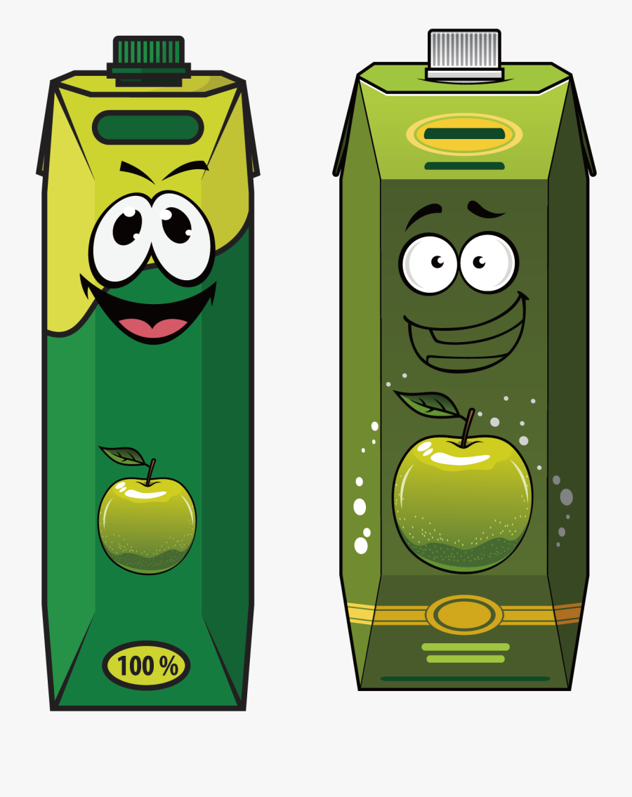 Juice Cartoon Packaging And Labeling Carton - Cartoon Green Apple Juice, Transparent Clipart