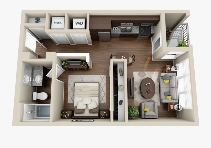 3d Apartment Floor Plan , Transparent Cartoons - Studio Apartment 3d Floor Plan, Transparent Clipart