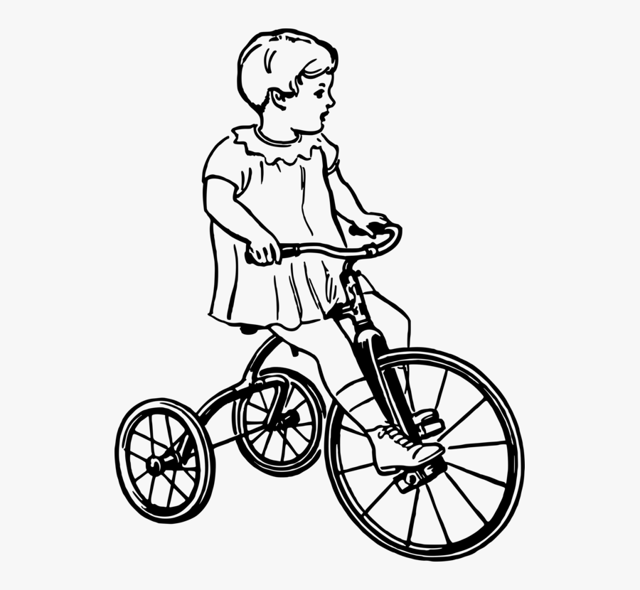 Bicycle,monochrome Photography,bicycle Wheel - Child On A Tricycle Drawing, Transparent Clipart