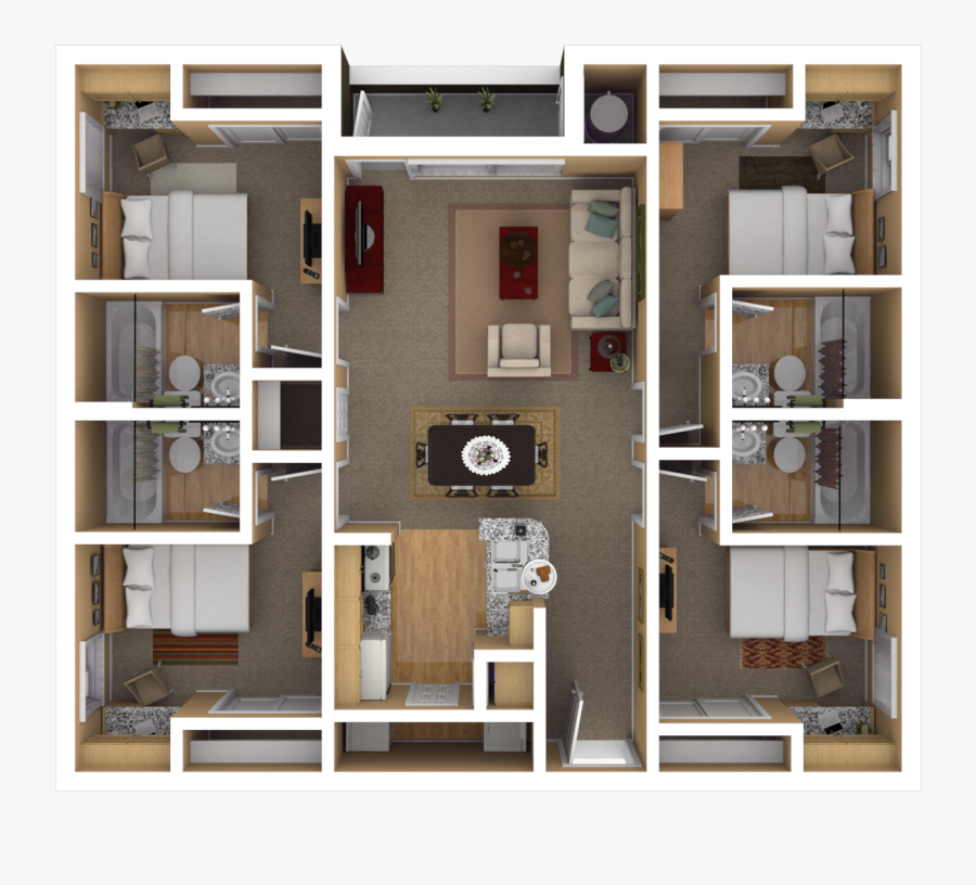 4 Bedroom Apartment Plan, Transparent Clipart