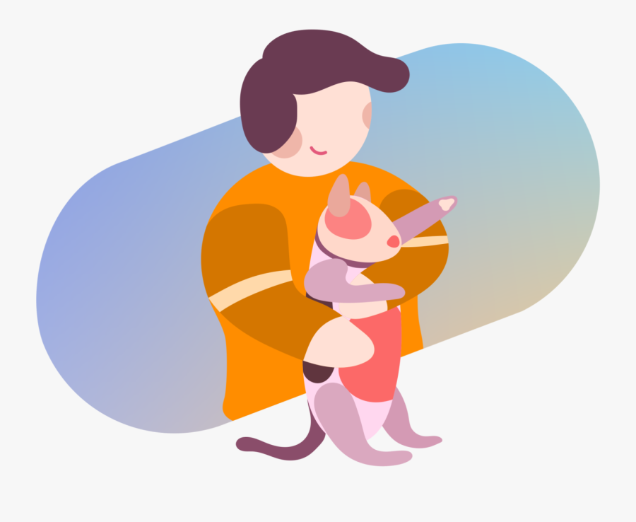 Kid Holding Cat - Cartoon, Transparent Clipart