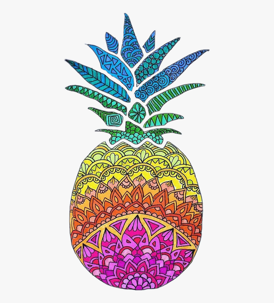 Freetoedit Pineapples Colorful - Rainbow Pineapple Drawing, Transparent Clipart