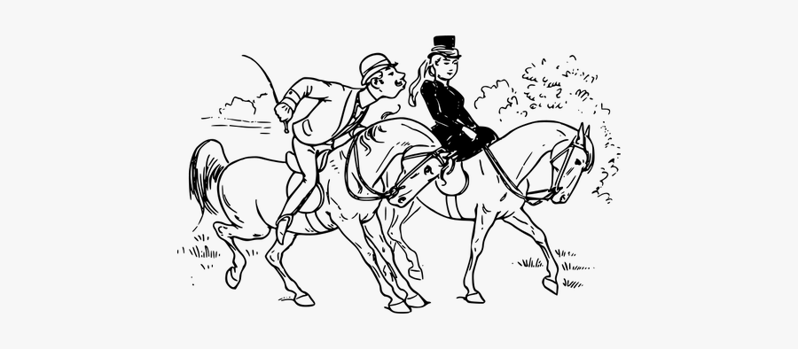 Vector Image Of A Riding Couple - Horse Outline, Transparent Clipart