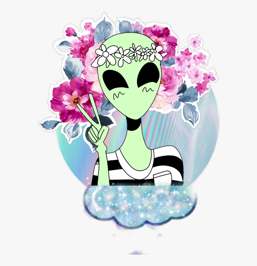 #space #alien #peace #cloud #holo #flowercrown #cartoonalien - Cute Alien Drawings Easy, Transparent Clipart