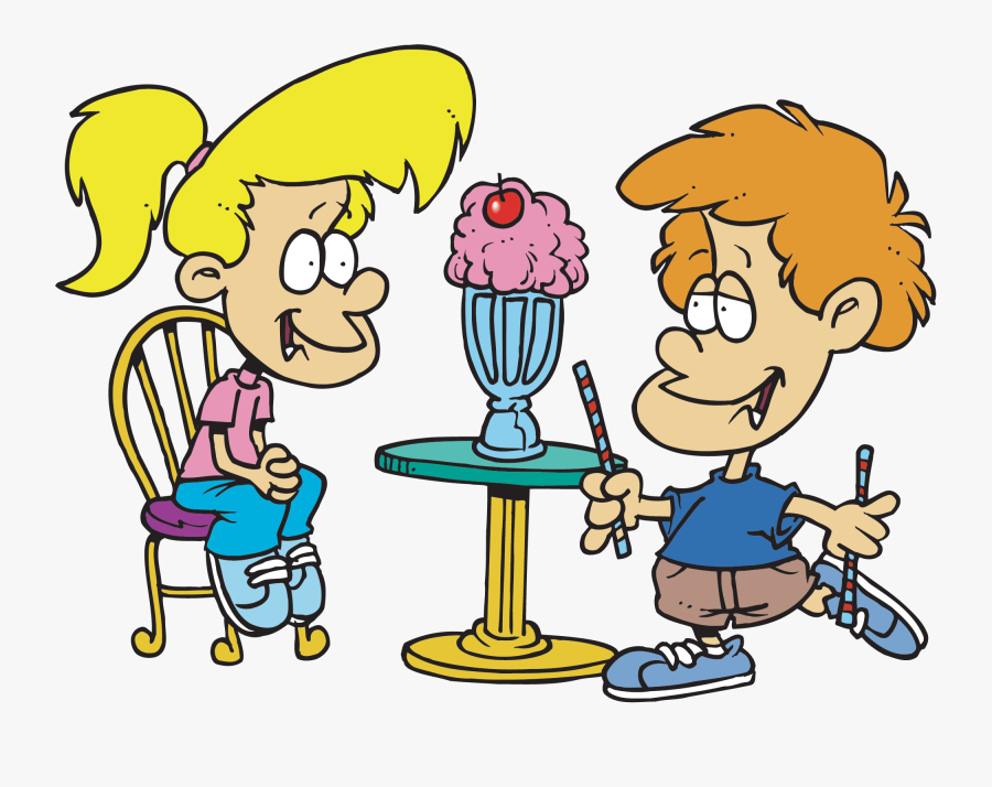 Sharing Ice Cream Clipart - Couple Eating Ice Cream Cartoon, Transparent Clipart