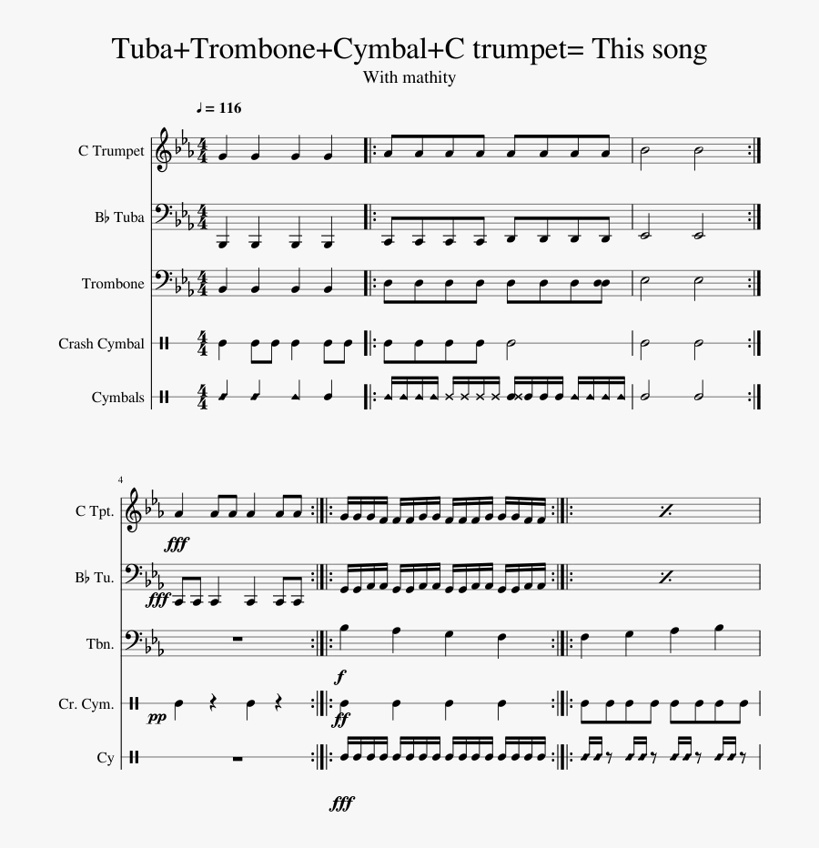 Tuba Trombone Cymbal C Trumpet This Song Sheet Music Sheet Music Free Transparent Clipart Clipartkey