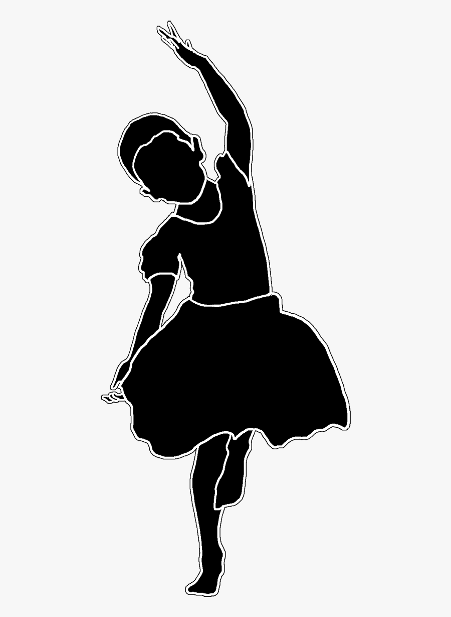 Silhouette With White Line Girl Dancing - Dancing Girl Clipart Black And White, Transparent Clipart
