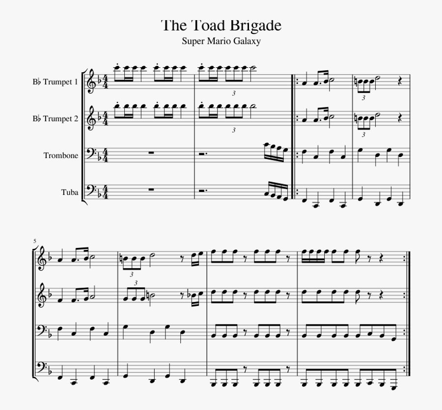 The Toad Brigade Sheet Music For Trumpet, Trombone, - Sheet Music, Transparent Clipart