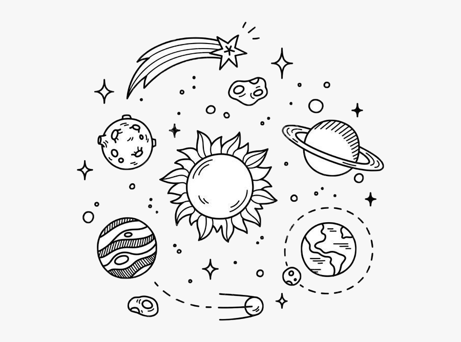 #cute #kawaii #planets #solar #system #stars #galaxy - Black And White Planet Sticker, Transparent Clipart