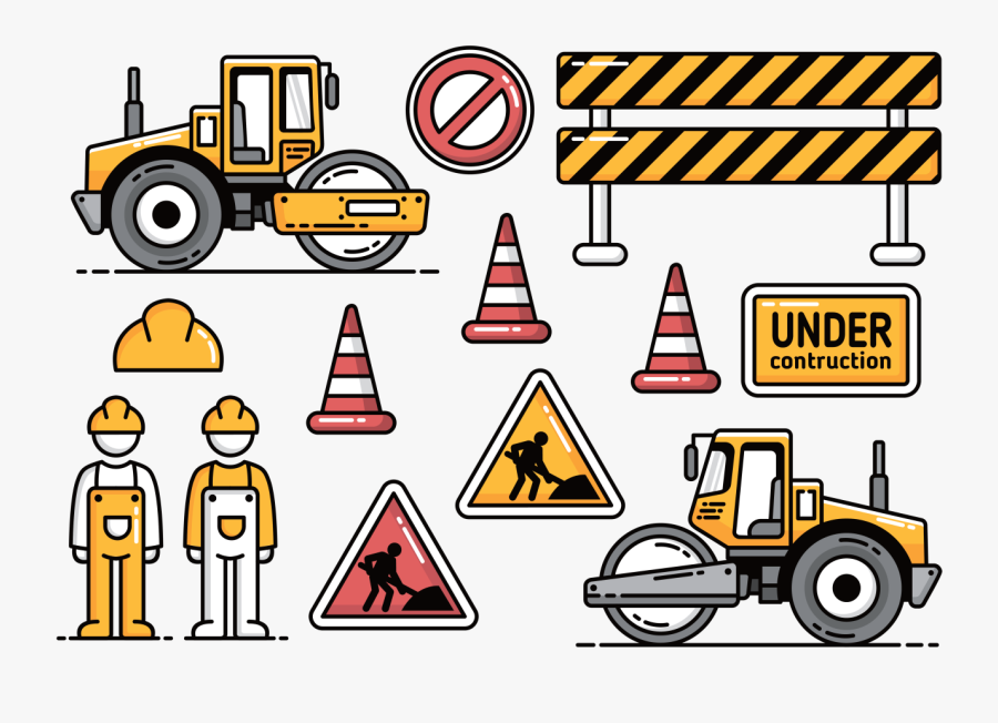 Road Construction With Road Roller Vector Icons - Clipart Construction Road Icon, Transparent Clipart