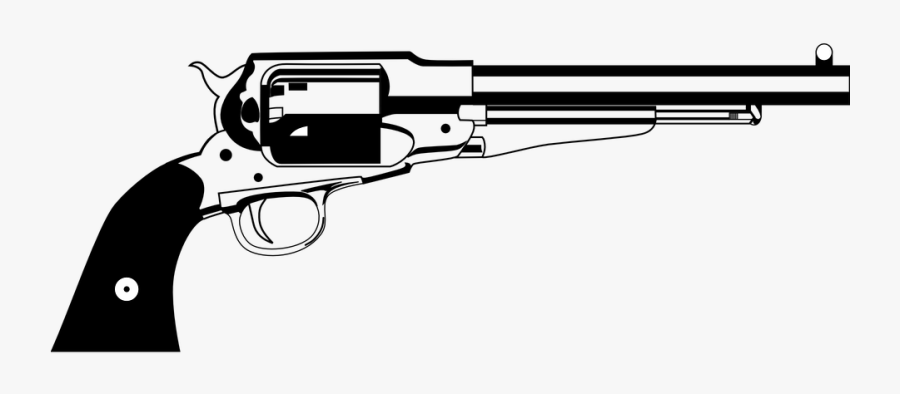 Gun Clip Art Revolver - Black And White Revolver Png , Free Transparent