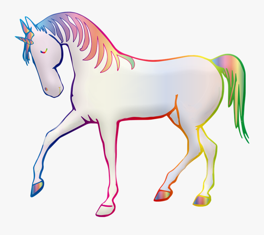 Unicorn, Rainbow, Colorful, Horn, Fantasy, Horse - Black And White Clipart Horse, Transparent Clipart