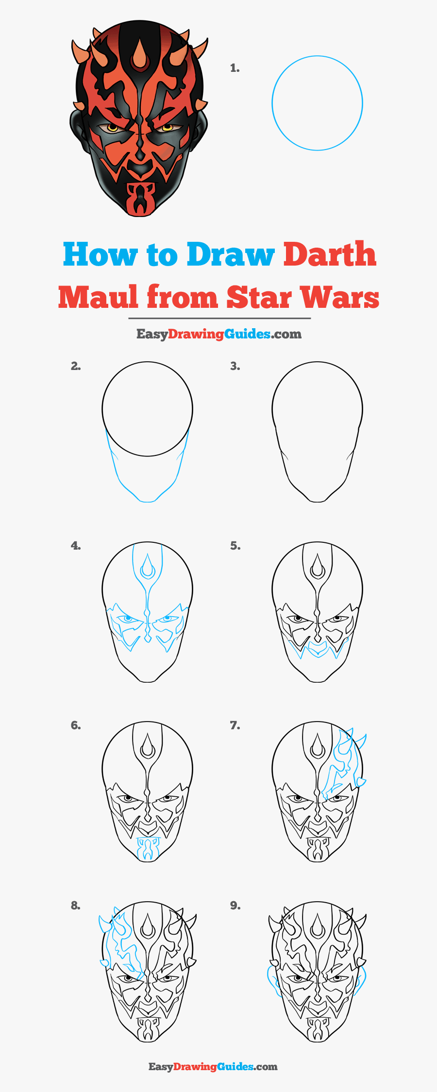 How To Draw Darth Maul From Star Wars - Easy Step By Step Drawing Faces, Transparent Clipart