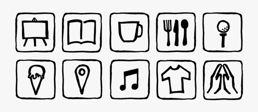 Icons, Symbols, Art, Book, Cup, Coffee, Food, Knife - Symbol, Transparent Clipart