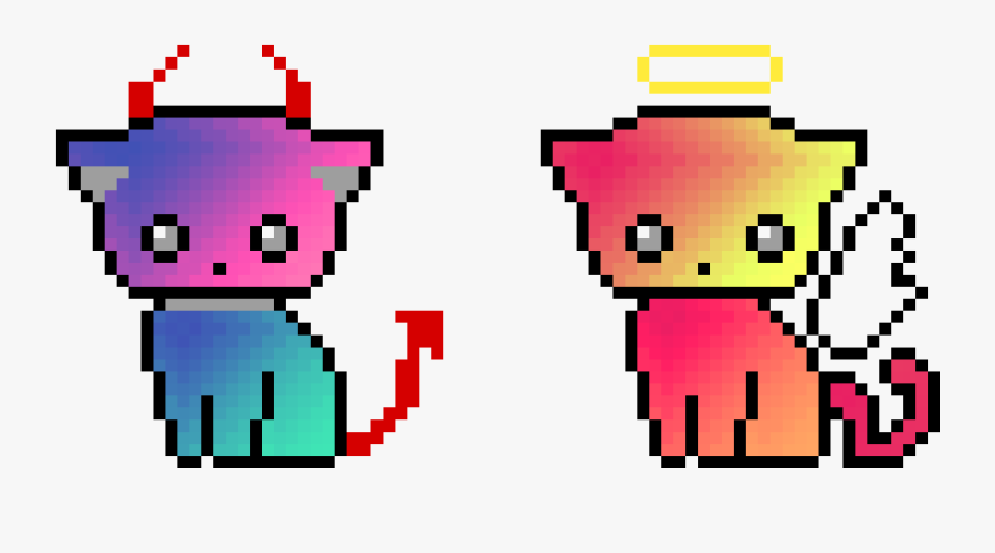 Cute Devil Kitty And Angel Kitty - Pixel Art Cat Easy, Transparent Clipart