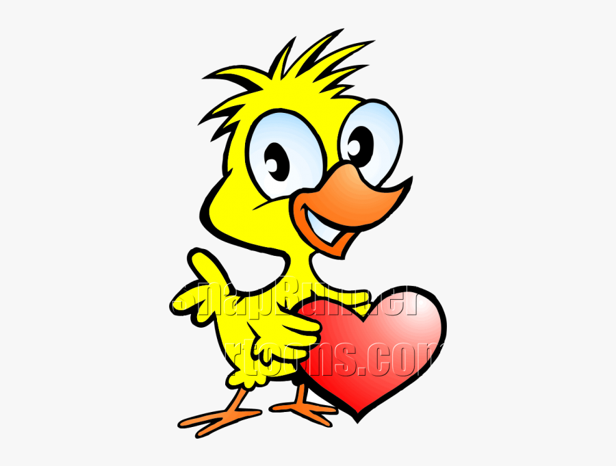 Chicken Holding Heart - Cartoon Characters Holding A Heart, Transparent Clipart