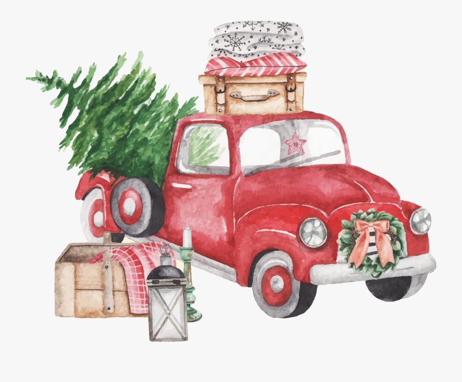 Car Christmas Watercolor Png, Transparent Clipart