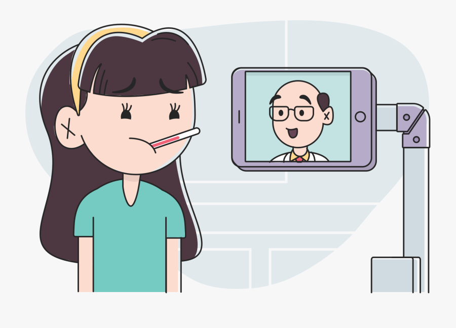 Girl Talking To Doctor Over Video - Cartoon, Transparent Clipart