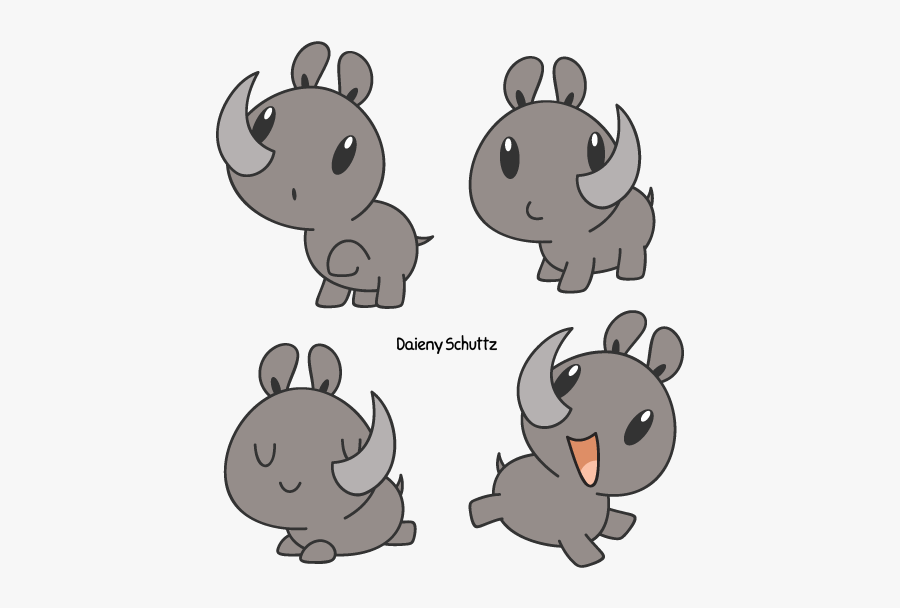 Cute Kawaii Rhino Cartoon, Transparent Clipart