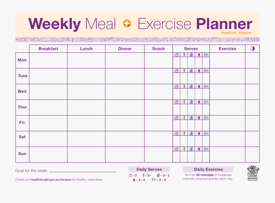 Clip Art Weekly Exercise Templates At - Weekly Food And Exercise Planner Template, Transparent Clipart