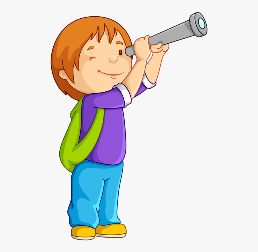 Boy With Binoculars - Boy With Telescope Clipart, Transparent Clipart