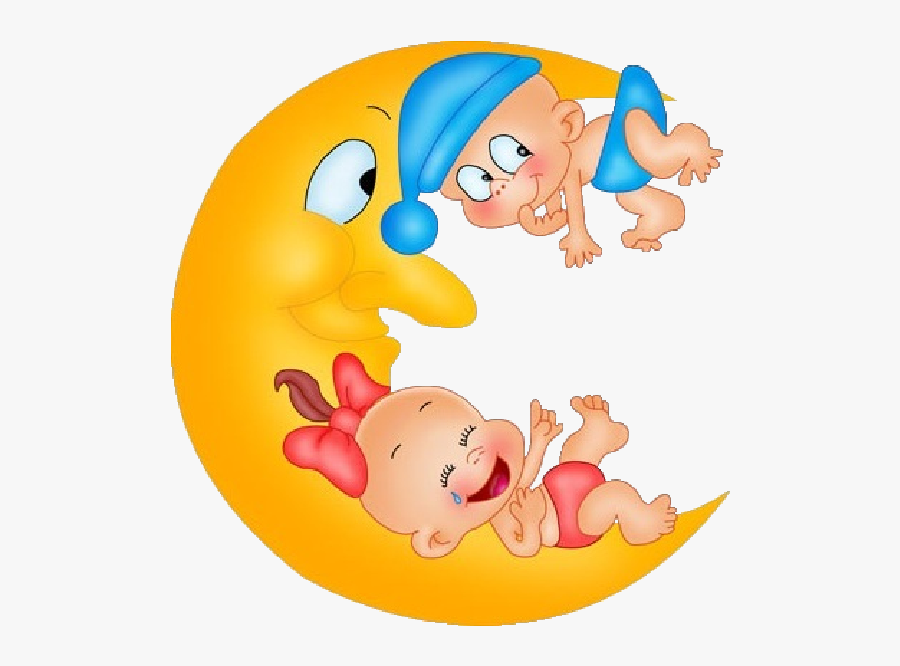 Girl And Boy On - Sleeping Baby Clipart Moon, Transparent Clipart