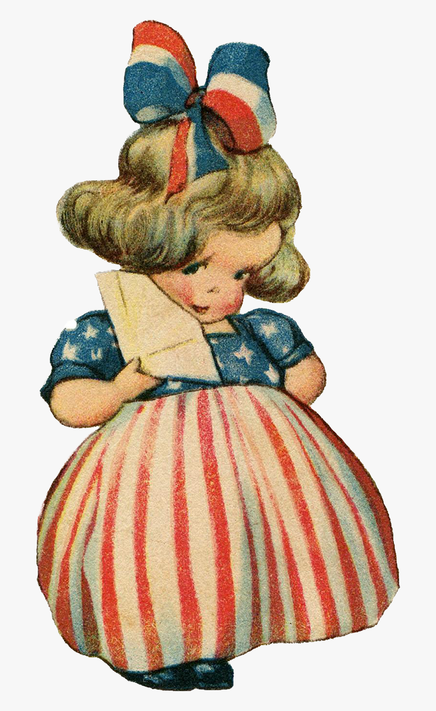 Vintage Patriotic Girl, Transparent Clipart