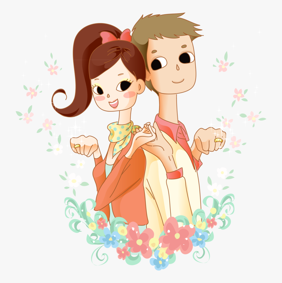Lovely Cute Couple Cartoon, Transparent Clipart