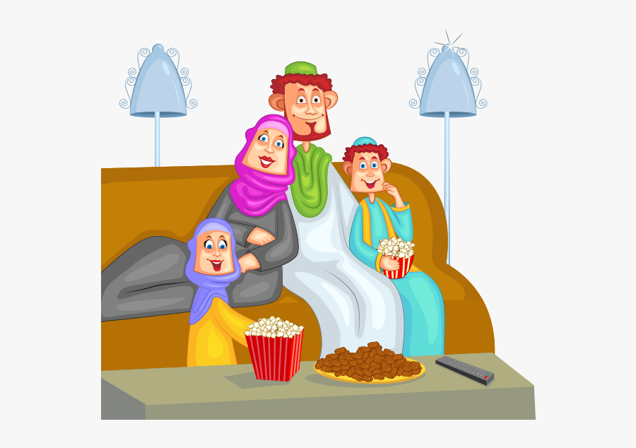 Transparent Aile Clipart - Muslim Cartoon Watching Television, Transparent Clipart