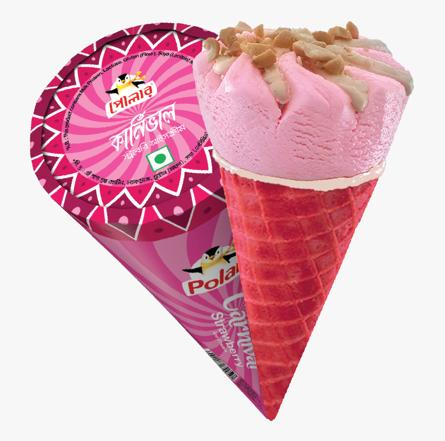 Strawberry Cone Ice Cream - Polar Ice Cream Cone, Transparent Clipart