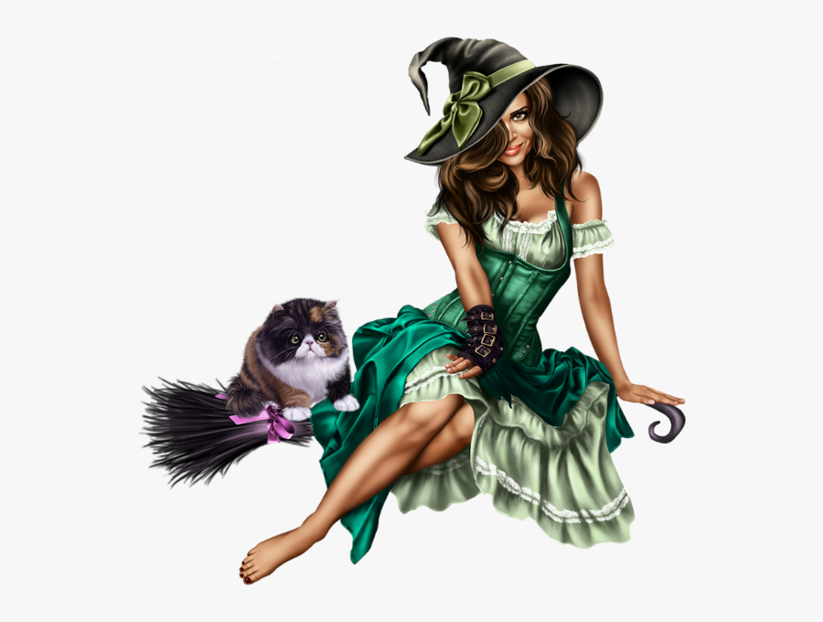 Czarownica I Kot Na Miotle - Beautiful Witch On A Broom, Transparent Clipart