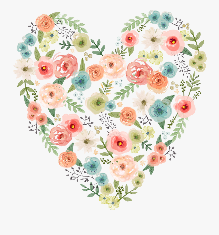 Hearts Clipart Bouquet - Watercolor Floral Heart Clipart , Free ...
