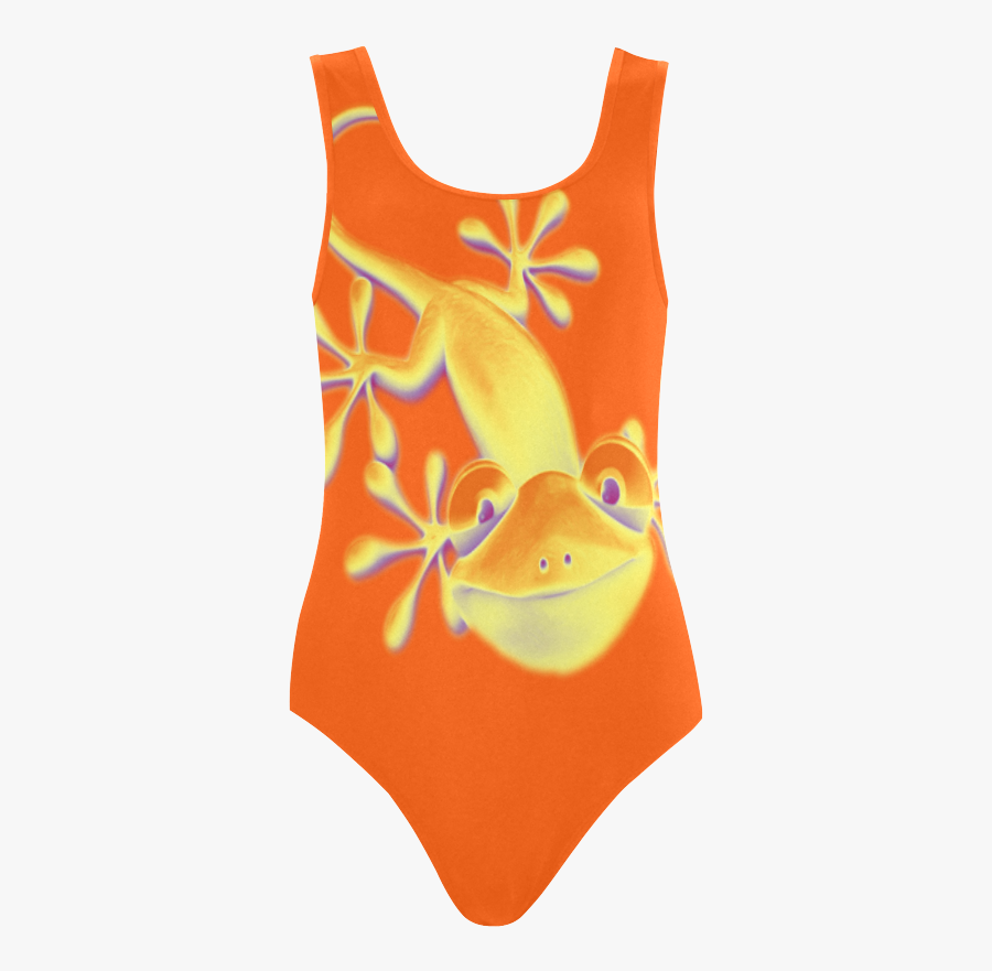 Funny Smiling Gecko Yellow Orange Violet Vest One Piece - Maillot, Transparent Clipart