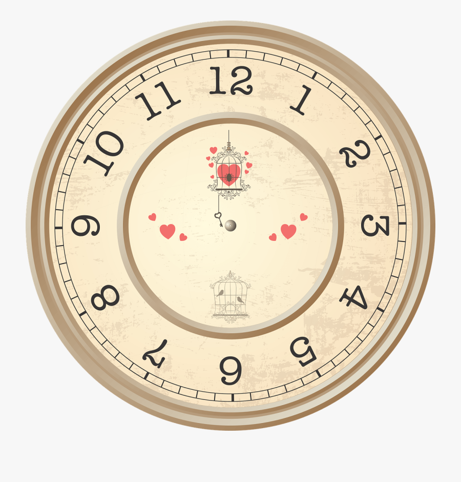 Clock With Hearts Decoration - Printable Clock Face Sundial, Transparent Clipart