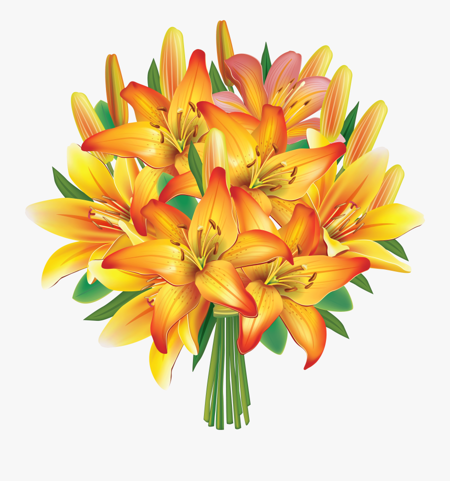 Lily Clipart Real Flower - Yellow Lily Flowers Bouquet, Transparent Clipart