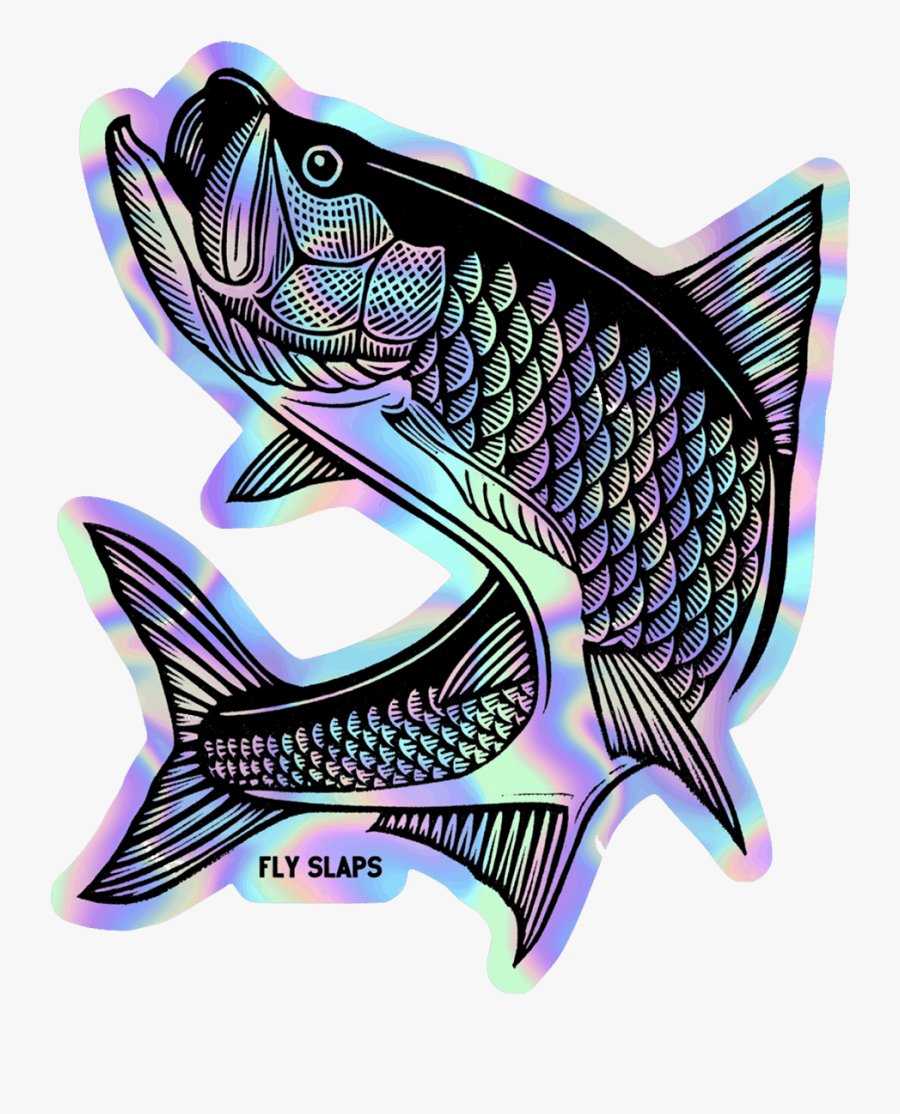 Fly Slaps Wandering Blue Lines Holographic Tarpon Sticker, Transparent Clipart