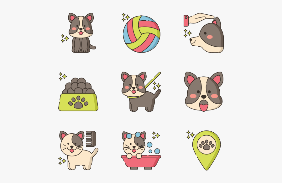 Pet Grooming Icons Vector, Transparent Clipart